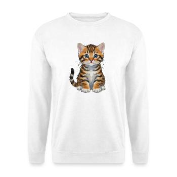Katzenbaby aquarell getigertes Kätzchen Geschenk  - Unisex Pullover - Weiß - Vorne - Alina (178cm) & Michal (187cm)