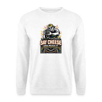 Say Cheese And Mean It Cheese Lover Humor - Unisex Pullover - Weiß - Vorne - Alina (178cm) & Michal (187cm)