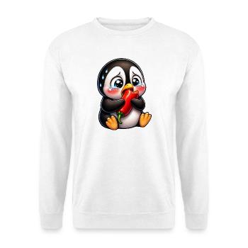 Pinguin Chili Scharf Lustiger Cartoon - Unisex Pullover - Weiß - Vorne - Alina (178cm) & Michal (187cm)