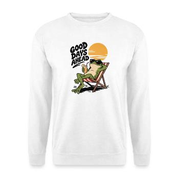 Frosch-Sommer-Vibes, gute Tage vor uns, ausruhen, chillen, Saft - Unisex Pullover - Weiß - Vorne - Alina (178cm) & Michal (187cm)