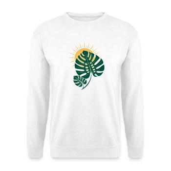 Monstera Blatt mit Sonne – Boho Botanical - Unisex Pullover - Weiß - Vorne - Alina (178cm) & Michal (187cm)