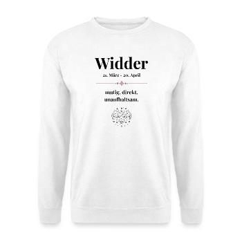 Widder Sternzeichen Eigenschaften - Unisex Pullover - Weiß - Vorne - Alina (178cm) & Michal (187cm)
