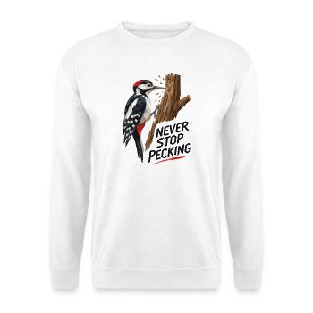 Never Stop Picking – Schwarzer Text - Unisex Pullover - Weiß - Vorne - Alina (178cm) & Michal (187cm)