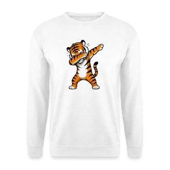 Tiger Dab Aufdruck - Unisex Pullover - Weiß - Vorne - Alina (178cm) & Michal (187cm)