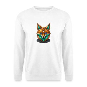 Geometrischer Fuchs Kristall Low Poly Design - Unisex Pullover - Weiß - Vorne - Alina (178cm) & Michal (187cm)