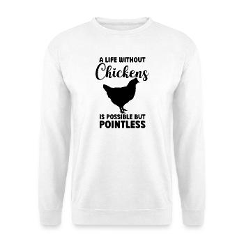 Huhn Statement Humor - Unisex Pullover - Weiß - Vorne - Alina (178cm) & Michal (187cm)
