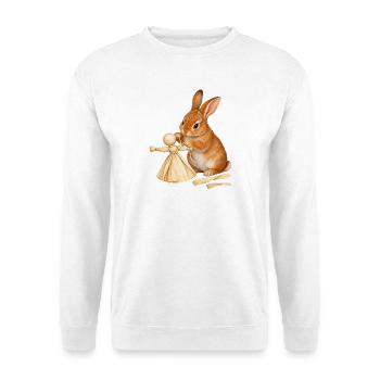 Kaninchen mit Maisblattpuppe - Unisex Pullover - Weiß - Vorne - Alina (178cm) & Michal (187cm)