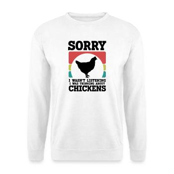 Huhn Spruch Retro-Style - Unisex Pullover - Weiß - Vorne - Alina (178cm) & Michal (187cm)