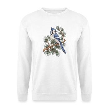 Blauer Eichelhäher auf Kiefernzweigen - Unisex Pullover - Weiß - Vorne - Alina (178cm) & Michal (187cm)