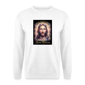 Jesus Christus Ich segne Dich - Unisex Pullover - Weiß - Vorne - Alina (178cm) & Michal (187cm)