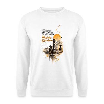 Schach Motivation – Dein nächster Zug zählt - Unisex Pullover - Weiß - Vorne - Alina (178cm) & Michal (187cm)