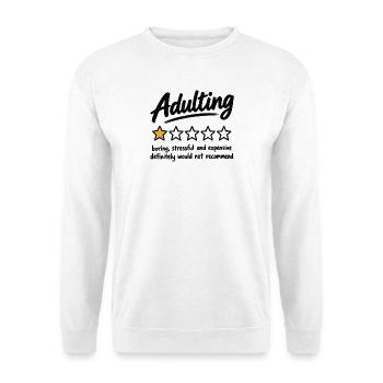 Erwachsenwerden Humorstern-Bewertung - Unisex Pullover - Weiß - Vorne - Alina (178cm) & Michal (187cm)