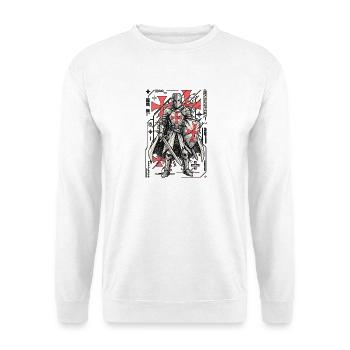 Geometrischer Cyber-Ritter - Unisex Pullover - Weiß - Vorne - Alina (178cm) & Michal (187cm)