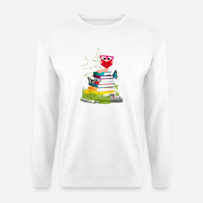 wissensdurstiger Bücherwurm beim Buch lesen - Unisex Pullover - Weiß