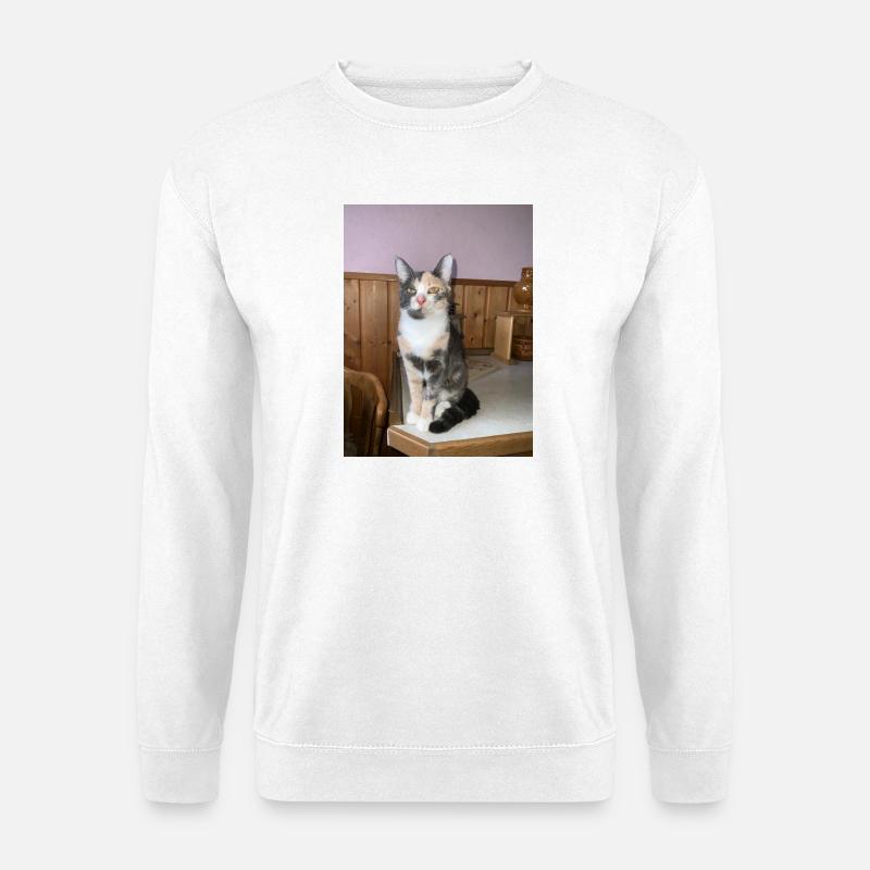 Calico Katzenporträt im Holzambiente - Unisex Pullover - Weiß