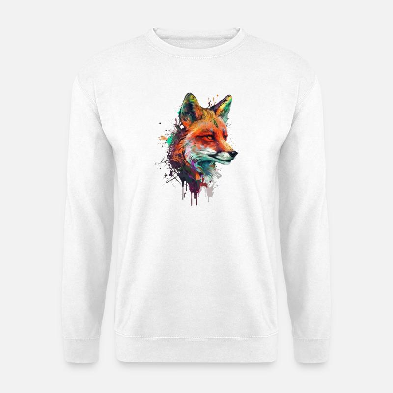 fuchs mit bunten farbklecksen - Unisex Pullover - Weiß