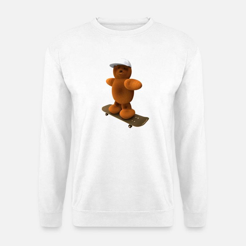 Bär auf Skateboard mit Basecap - Unisex Pullover - Weiß