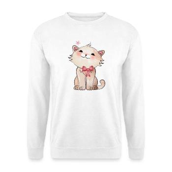 Cute cat watching a cherry blossom - Unisex Sweatshirt - white - Front
