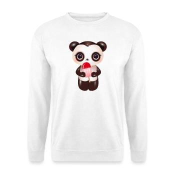 niedlicher Panda mit rotem Eis am Stil - Unisex Pullover - Weiß - Vorne