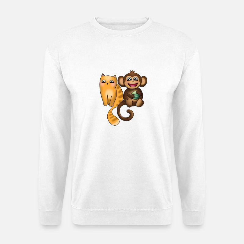 Kleine Katze und Kletteräffchen mit Ball - Unisex Pullover - Weiß