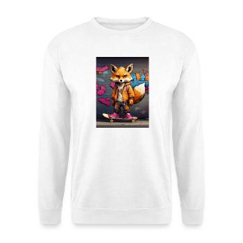 Urbaner Fuchs auf Skateboard im Graffiti-Stil - Unisex Pullover - Weiß - Vorne