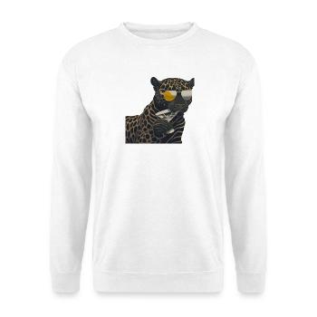 Cooler Leopard mit Sonnenbrille und Glas - Unisex Pullover - Weiß - Vorne