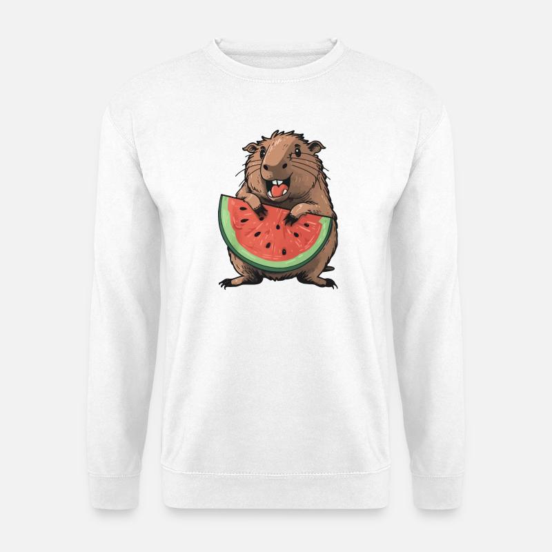 Capybara mangeant de la pastèque - Sweat-shirt Unisexe - blanc