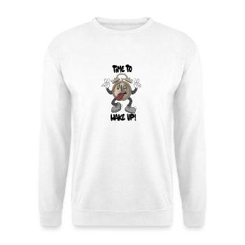 Time To Wake Up – Morgenmuffel-Spruch - Unisex Pullover - Weiß - Vorne - Alina (178cm) & Michal (187cm)