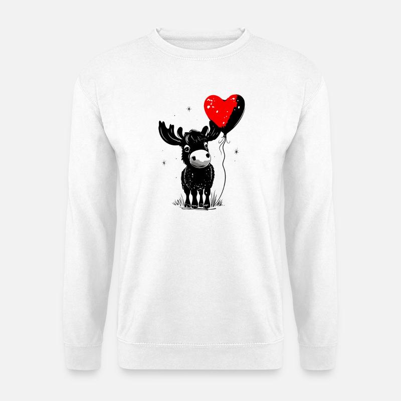 Elch mit Herz Luftballon - Heartful Creatures - Unisex Pullover - Weiß