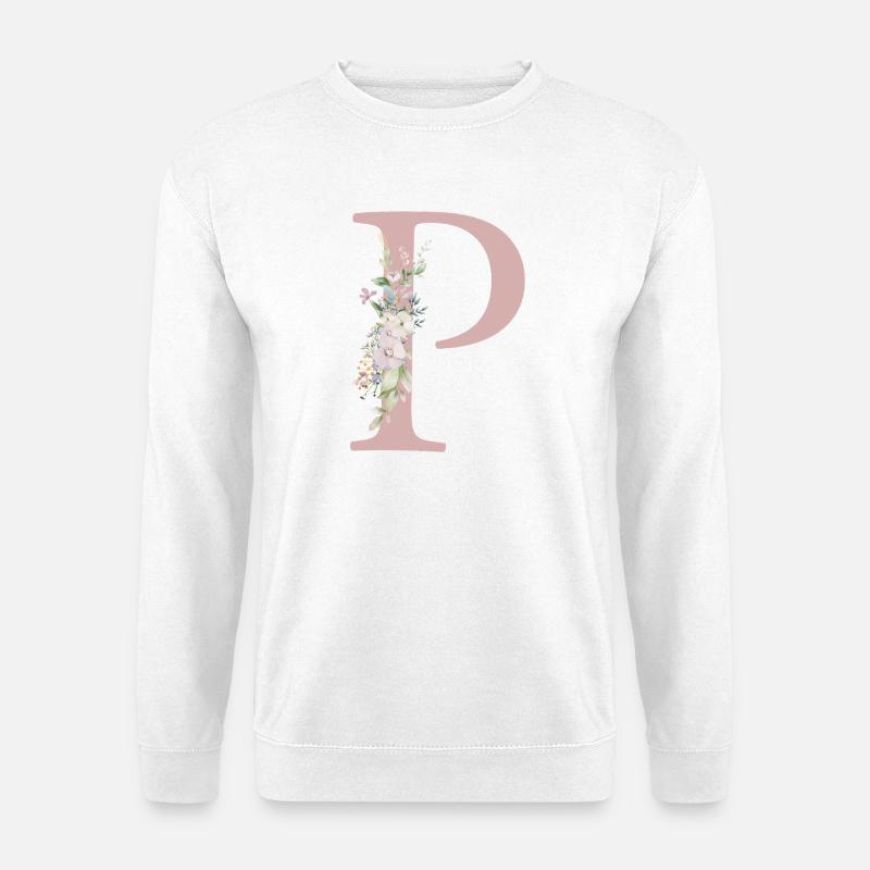 P Monogram, Floral, Customizable - Unisex Sweatshirt - white