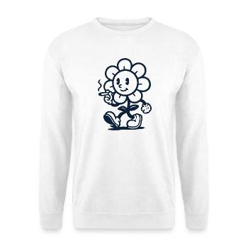 Retro Blumen Maskottchen mit Zigarette Zeichnung - Unisex Pullover - Weiß - Vorne