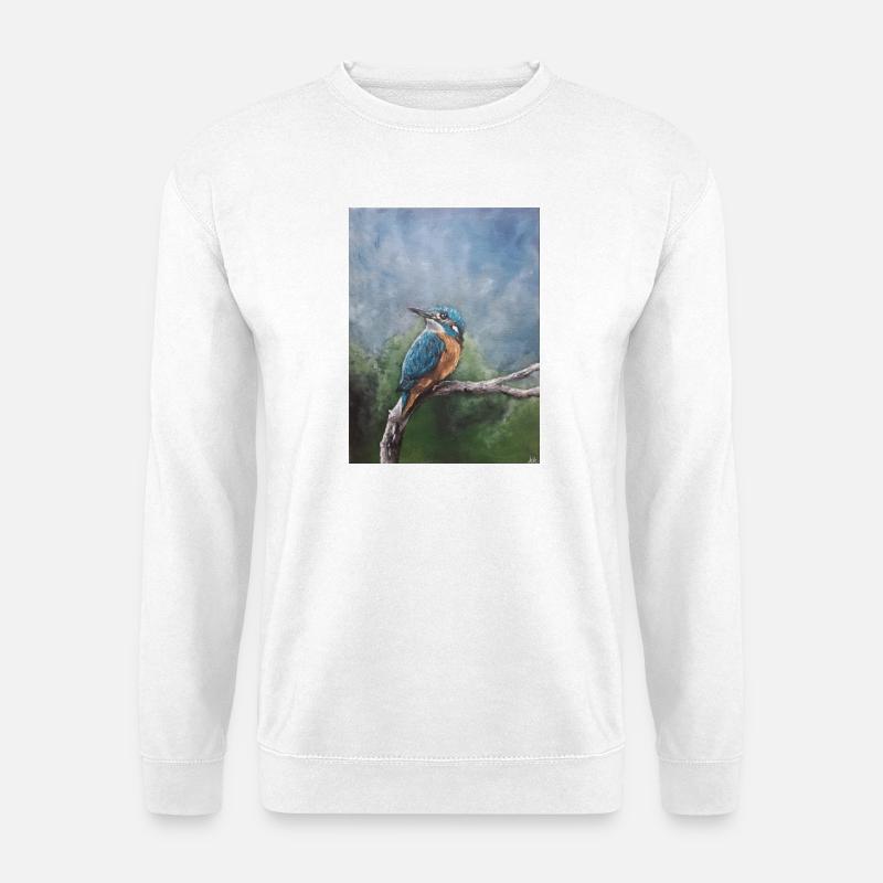 Lebendiger Eisvogel auf Ast Kunstwerk - Unisex Pullover - Weiß