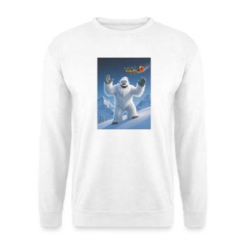 Yeti winkt dem über ihm fliegenden Weihnachtsmann zu - Unisex Pullover - Weiß - Vorne