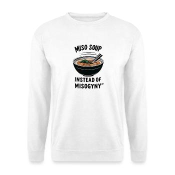 Miso Suppe statt Misogynie - Unisex Pullover - Weiß - Vorne - Alina (178cm) & Michal (187cm)