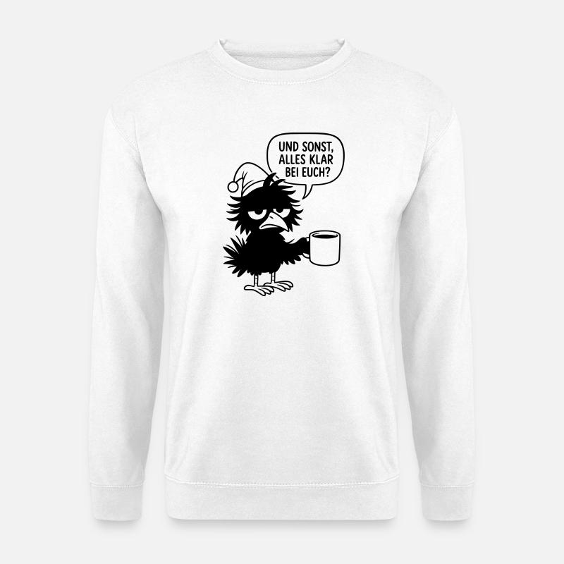Schwarzer Rabe mit Schlafmütze und Sprechblase - Unisex Pullover - Weiß