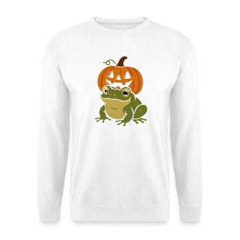 Grüner Frosch unter Halloween-Kürbis - Unisex Pullover - Weiß - Vorne
