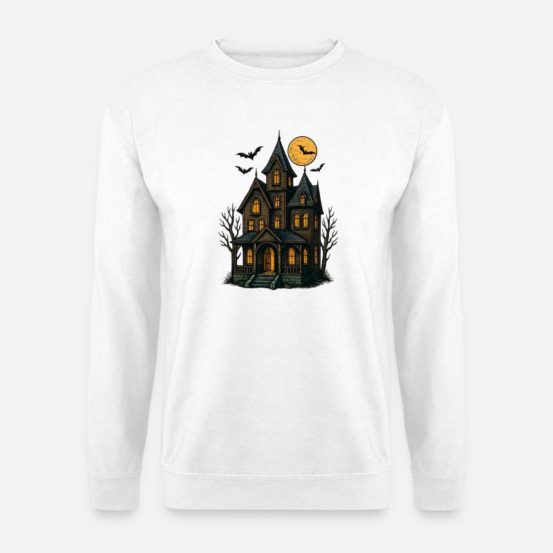 Gruseliges Spukhaus für Halloween - Unisex Pullover - Weiß