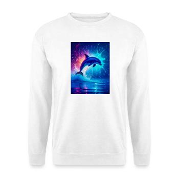 Ein strahlender Delfin springt durch türkisfarbene Wellen - Unisex Pullover - Weiß - Vorne