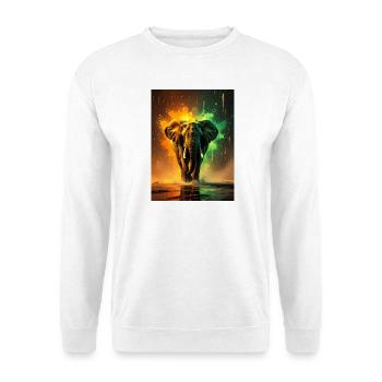 Ein majestätischer Elefant leuchtet in strahlendem Orange, Gold, - Unisex Pullover - Weiß - Vorne