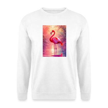Flamingo – Geist der Anmut und Farbe - Unisex Pullover - Weiß - Vorne - Alina (178cm) & Michal (187cm)