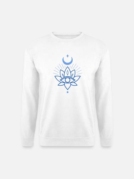 Lotus Lotusblume mit Auge und Mond für Yoga - Unisex Pullover - Weiß