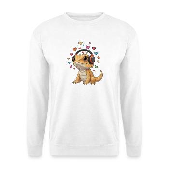 Niedlicher Gecko liebt Musik. Batagame Kopfhörer - Unisex Pullover - Weiß - Vorne