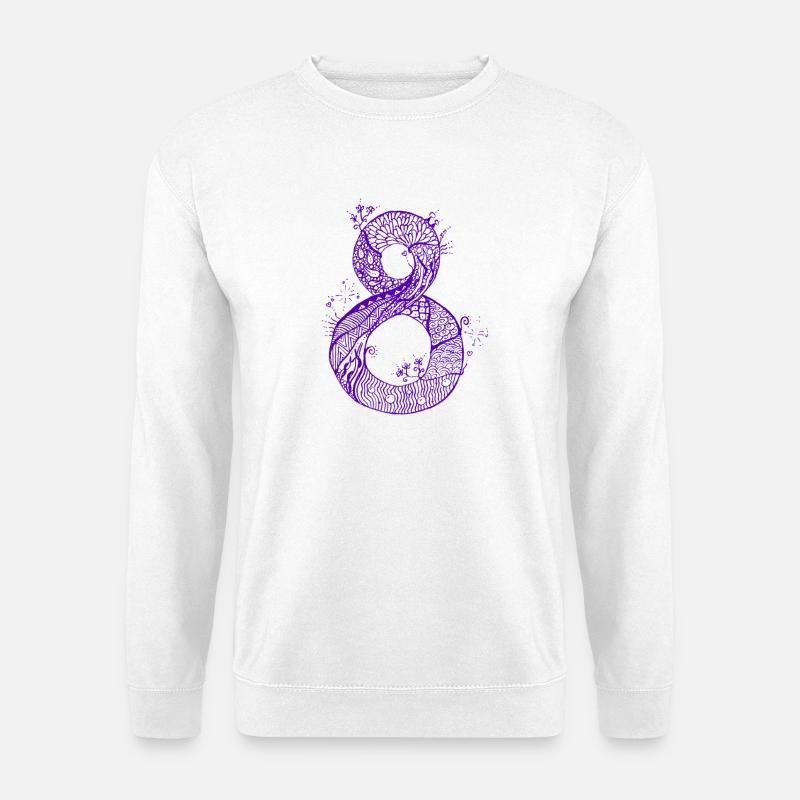 08_Zahl_Zen_lila - Unisex Pullover - Weiß