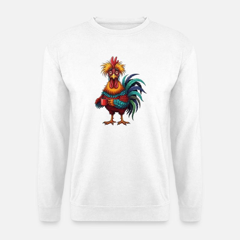 Lebhafter Hahn mit Kaffeetasse - Unisex Pullover - Weiß