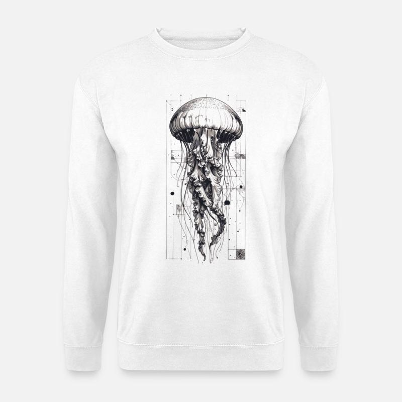 Schwarz-Weiß Technok Qualle - Unisex Pullover - Weiß