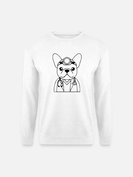 Frenchie Doctor Stethoscope Outline - Unisex Sweatshirt - white