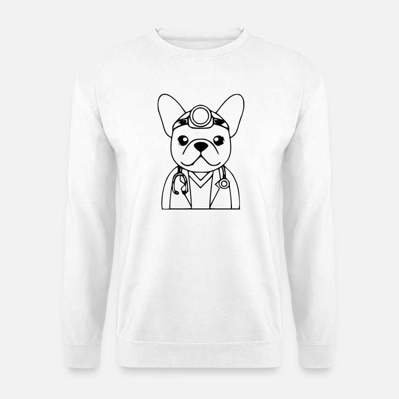 Frenchie Doctor Stethoscope Outline - Unisex Sweatshirt - white