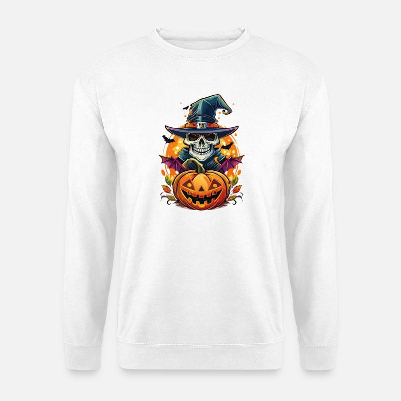 Skelett mit Kürbis - Unisex Pullover - Weiß