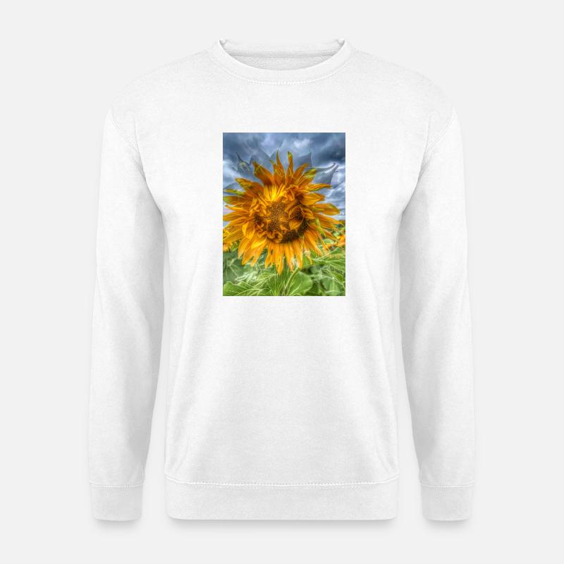 Sonnige Sonnenblume am dunklen Himmel - Unisex Pullover - Weiß