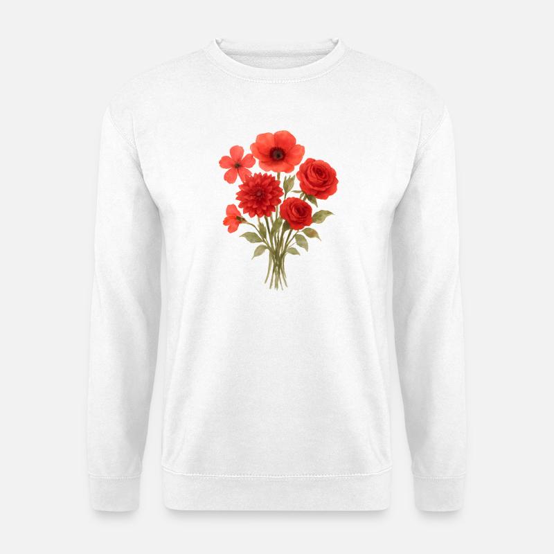 Roter Blütenstrauß Druck - Unisex Pullover - Weiß